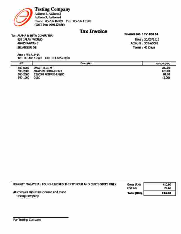 Alpine Tech Customer Invoice